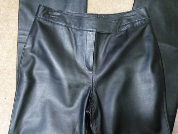 ALFANI Black Lambskin Leather Pants SZ 