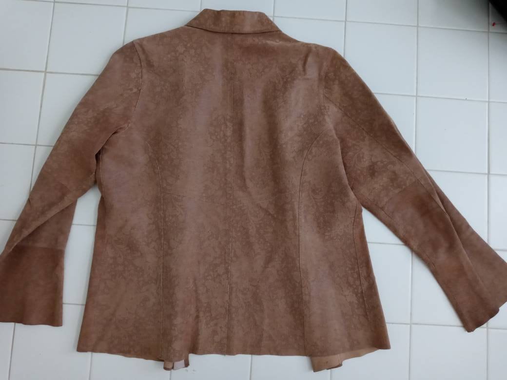 Veste Vintage En Cuir Daim Marron Margaret Godfrey - Taille 10P Femme - Classique Et Boutonnée