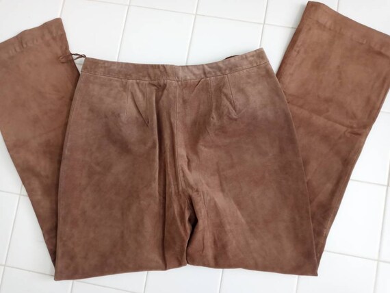 VTG Brown Suede Leather Pants SZ 10 - image 4