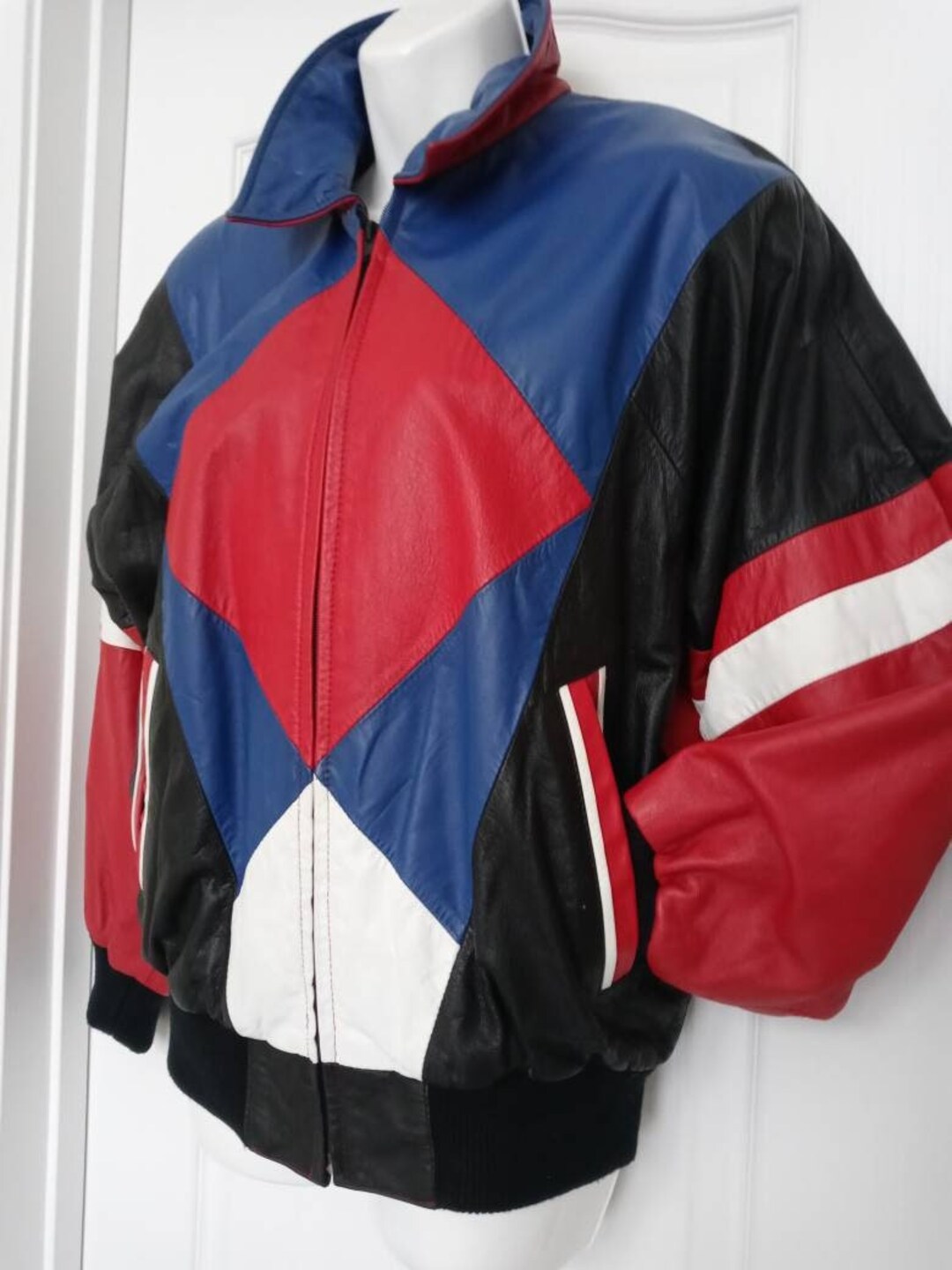 Pelle Vintage Color Block 90’s Leather Jacket Patchwork Hip Hop SZ S - Etsy