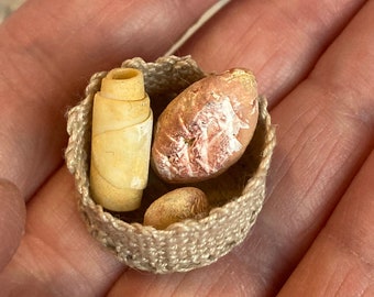 Miniature doll house vintage mini bread basket roll loaf 1 inch 12 scale kitchen cafe shabby bistro table tiny cottage antique pastry OOAK