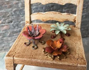 Miniature candle stick holder dollhouse 1 inch 12 scale chippy mini tiny country shabby metal vintage antique OOAK  enamel cottage colorful