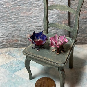 Miniature candle stick holder doll house 1 inch 12 scale shabby artisan mini tiny country metal vintage antique OOAK enamel color quirky old