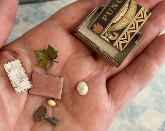 Doll house miniature cigar secret box keepsake accessories skeleton key letter envelope tiny mini 1 inch 12 scale vintage antique old shabby