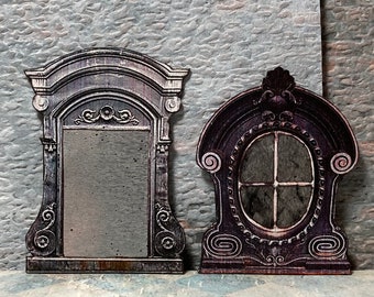 Marco de espejo de pared de la casa de muñecas en miniatura marco antiguo decoración en mal estado francés gótico vintage mini 1 pulgada 12 escala pequeña arquitectura de cómoda antigua única