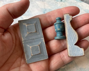 Miniature doll house 1 inch 12 scale architectural finial bracket door panel wainscot wood interior prop mini shabby vintage antique attic