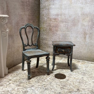 Miniature dollhouse chair vintage Bespaq antique 1 inch 12 mini wood shabby elegant furniture distressed parlor carved French fancy side