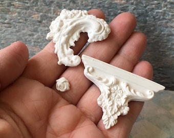 Miniature dollhouse wall scroll antiqu 3D architect shelf plaster French embellish flourish vintage altered art mini 1 inch 12 scale assembl