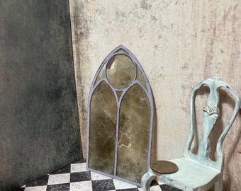 Miniature doll house 1 inch 12 scale cathedral window haunted abandoned prop mini shabby artisan vintage antique French rustic attic old