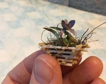Miniature flower orchid doll house mini plant cattleya laelia wood slat basket tropical 1 inch 12 scale conservatory greenhouse purple  OOAK