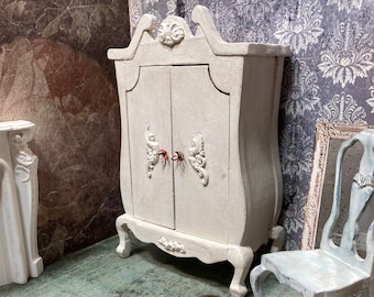 Miniature dollhouse 1 inch 12 scale Sonia Messer Block House furniture wardrobe armoire closet hang clothes mini shabby wood vintage antique