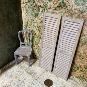 Miniature doll house window shutters mini French shabby wood vintage antique 1 inch 12 scale tiny bedroom living room wall old pair cottage