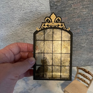 Miniature doll house 1 inch 12 scale window frame cat prop mini shabby elegant vintage antique French black Gothic feline kitty fancy bjd