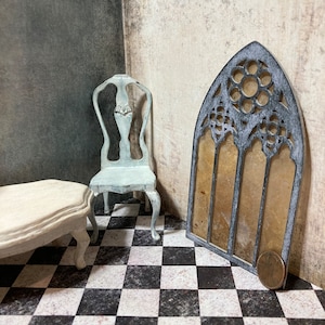 Miniature doll house 1 inch 12 scale cathedral window frame wood interior prop mini shabby artisan vintage antique French rustic attic old