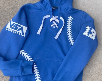 Baseball Hoodie w/ lace up front and baseball laces on the sides | Personalized Baseball sweatshirt | baseball mom hoodie | Baseball Number