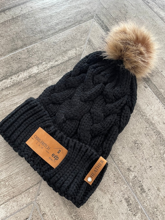 Leather Patch Logo Beanie - Black Leather Patch Logo Beanie - Black
