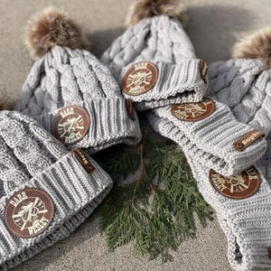Personalized Leather Patch Pom Pom Beanie: Custom Logo Winter Hat