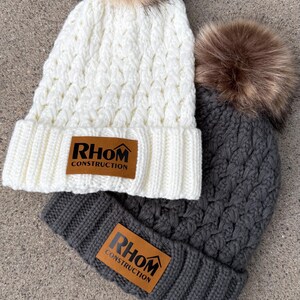 Leather Patch Pom Beanies | Custom Logo Beanie, Personalized Leather Patches, Branded Beanies, Personalized Beanies, Corporate Gift Hats image 16
