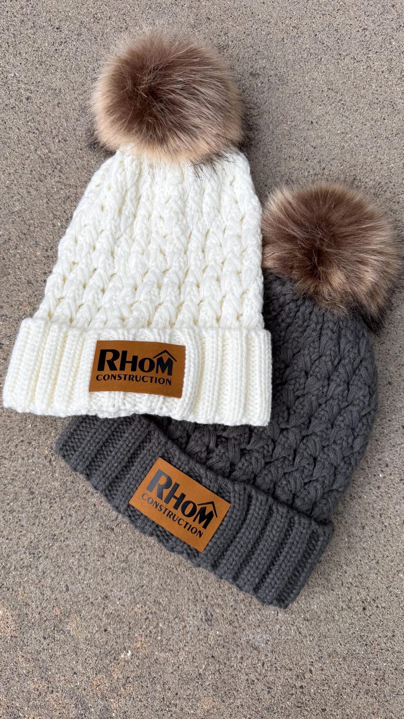 Leather Patch Pom Beanies | Custom Logo Beanie, Personalized Leather Patches, Branded Beanies, Personalized Beanies, Corporate Gift Hats image 16