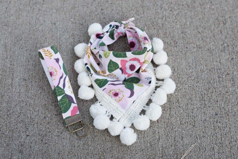 Personalized Dog Bandanas Pink Dog Bandanas With Poms Custom Etsy