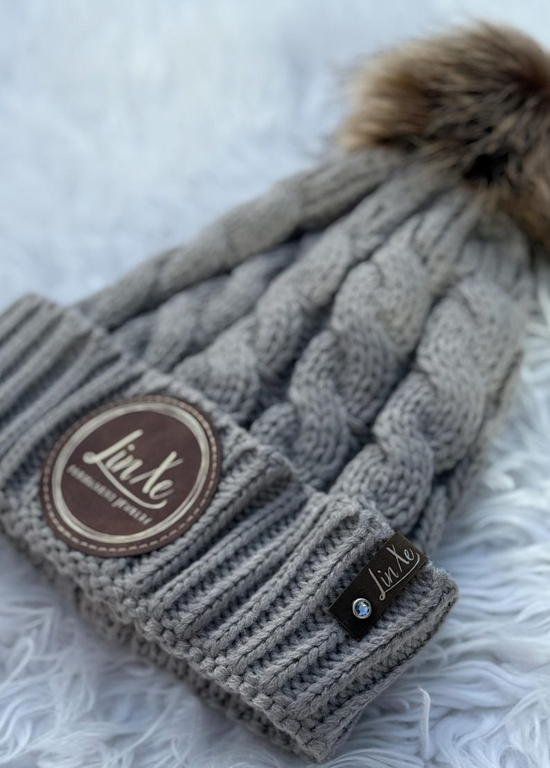 Leather Patch Pom Beanies | Custom Logo Beanie, Personalized Leather Patches, Branded Beanies, Personalized Beanies, Corporate Gift Hats image 14