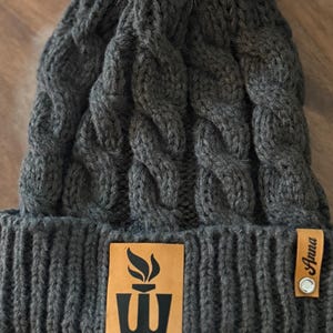 Leather Patch Pom Beanies | Custom Logo Beanie, Personalized Leather Patches, Branded Beanies, Personalized Beanies, Corporate Gift Hats image 3