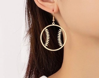 Gold Baseball Hoop Earrings: Sports Fan Jewelry