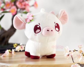 CHERRY the Cherry Blossom Cow Plushie - Sakura, Estética Rosa, Animal de Granja, Cottagecore, Flores, Linda, Kawaii, Anime, Chica Gamer