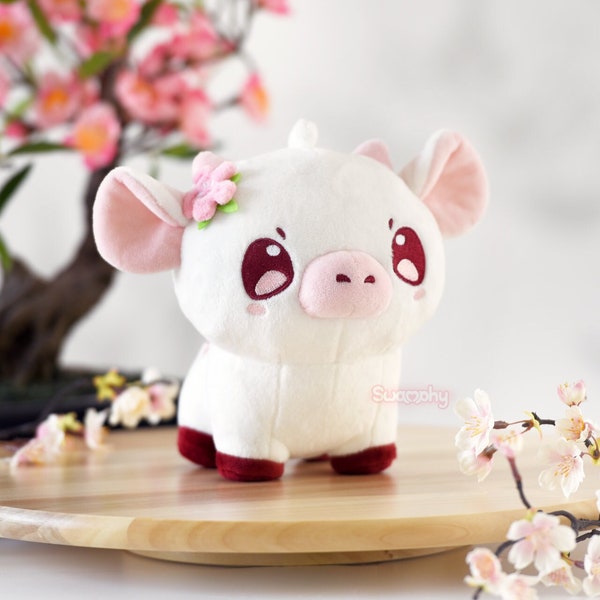 CHERRY the Cherry Blossom Cow Plushie - Sakura, Pink Aesthetic, Farm Animal, Cottagecore, Flowers, Cute, Kawaii, Anime, Gamer Girl