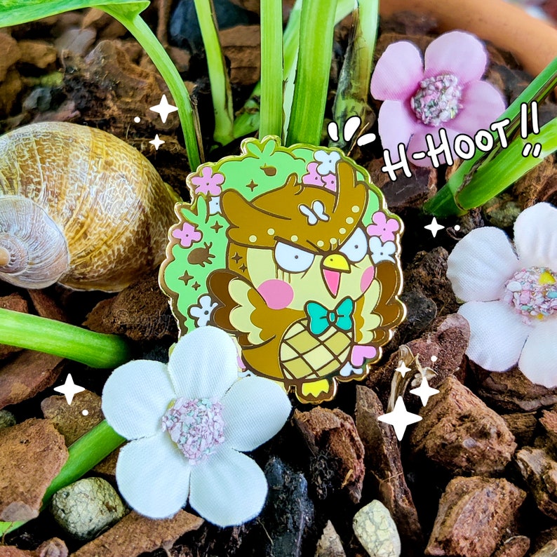 BUG CRITTERS Enamel Pin Owl, Spring Flowers, Sakura, Cherry Blossom, Funny Bird, Bugs Insects, Cute, Kawaii Fashion Accessories image 3