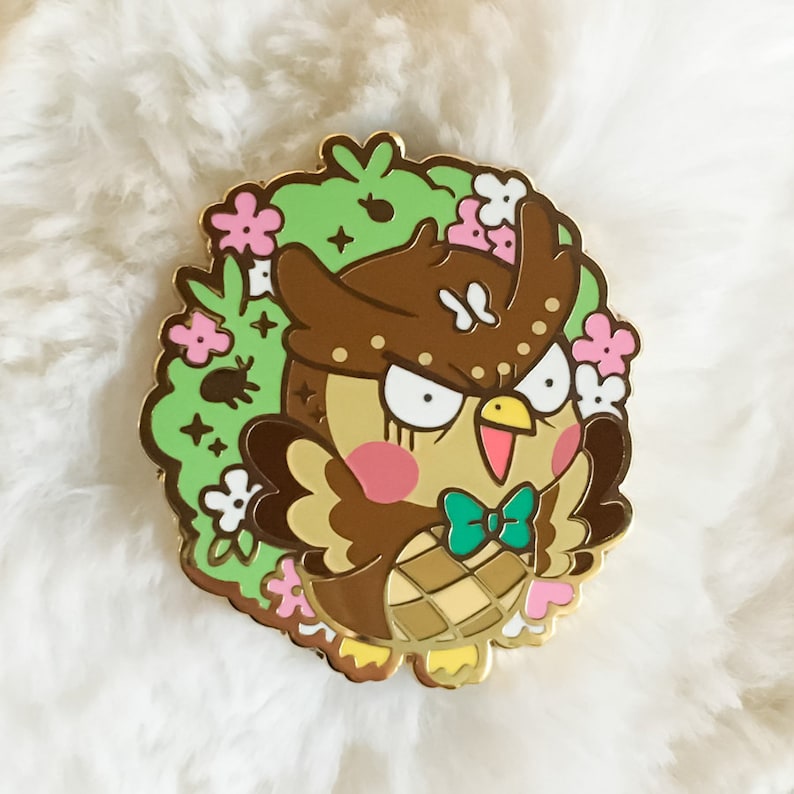 BUG CRITTERS Enamel Pin Owl, Spring Flowers, Sakura, Cherry Blossom, Funny Bird, Bugs Insects, Cute, Kawaii Fashion Accessories image 1