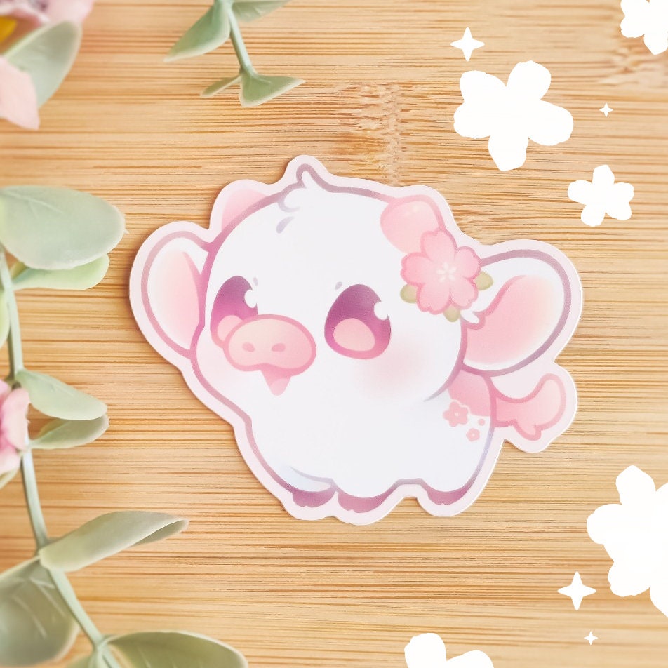 Cherry the Cherry Blossom Cow Sticker Pink Aesthetic Pastel - Etsy