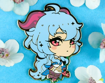 Ganyu Enamel Pin: Genshin Impact, Chibi Anime Girl, Gold Plated (51mm)
