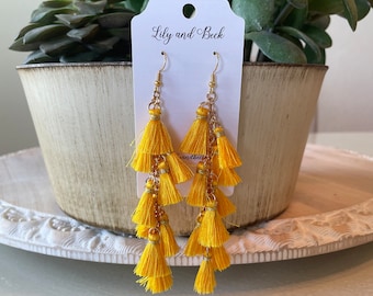 Yellow mini tassel earrings