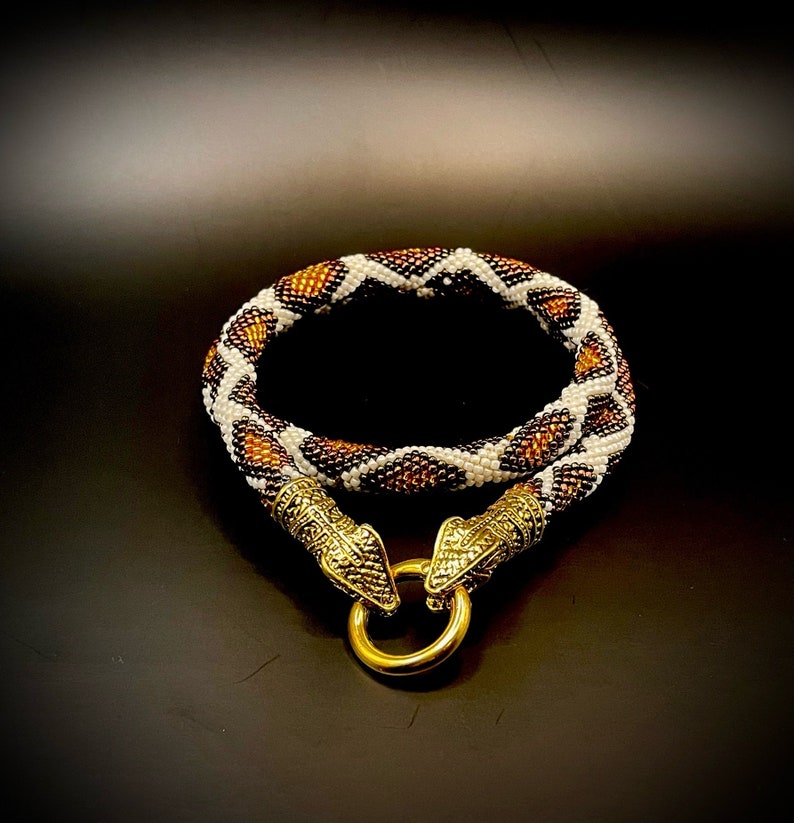 Cream and Bronze Python necklace image 3