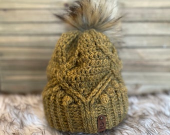 Yellow twisted cable beanie