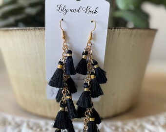 Black tassel earrings