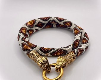 Cream and Bronze Python necklace