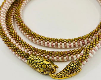 Pink and gold snake necklace