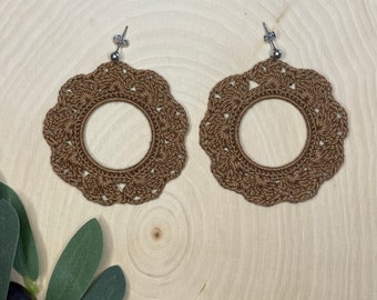 Chocolate crochet hoop earrings