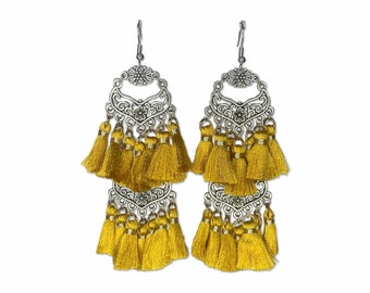 Silk tassel chandelier earrings