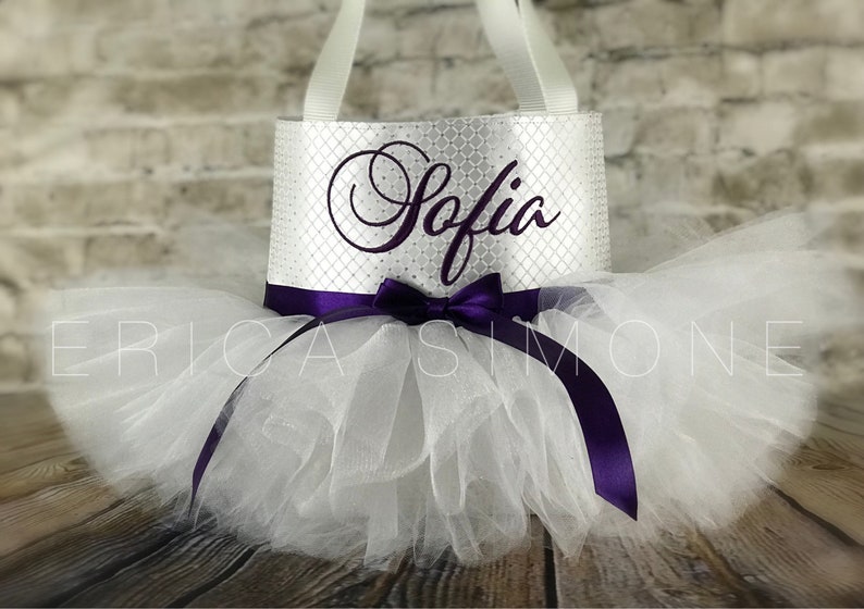 Flower Girl Bag Bride Bag Bridal Bag Birthday Bag Monogram Wedding Bag White Tote Bag White Tutu Tutu Bag