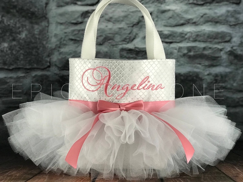 Flower Girl Bag Bride Bag Bridal Bag Birthday Bag Monogram Wedding Bag White Tote Bag White Tutu Tutu Bag
