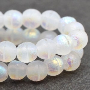 3mm Druk Milky White Opaline with Etched and AB Finishes Round Czech Glass Beads, 50 Beads
