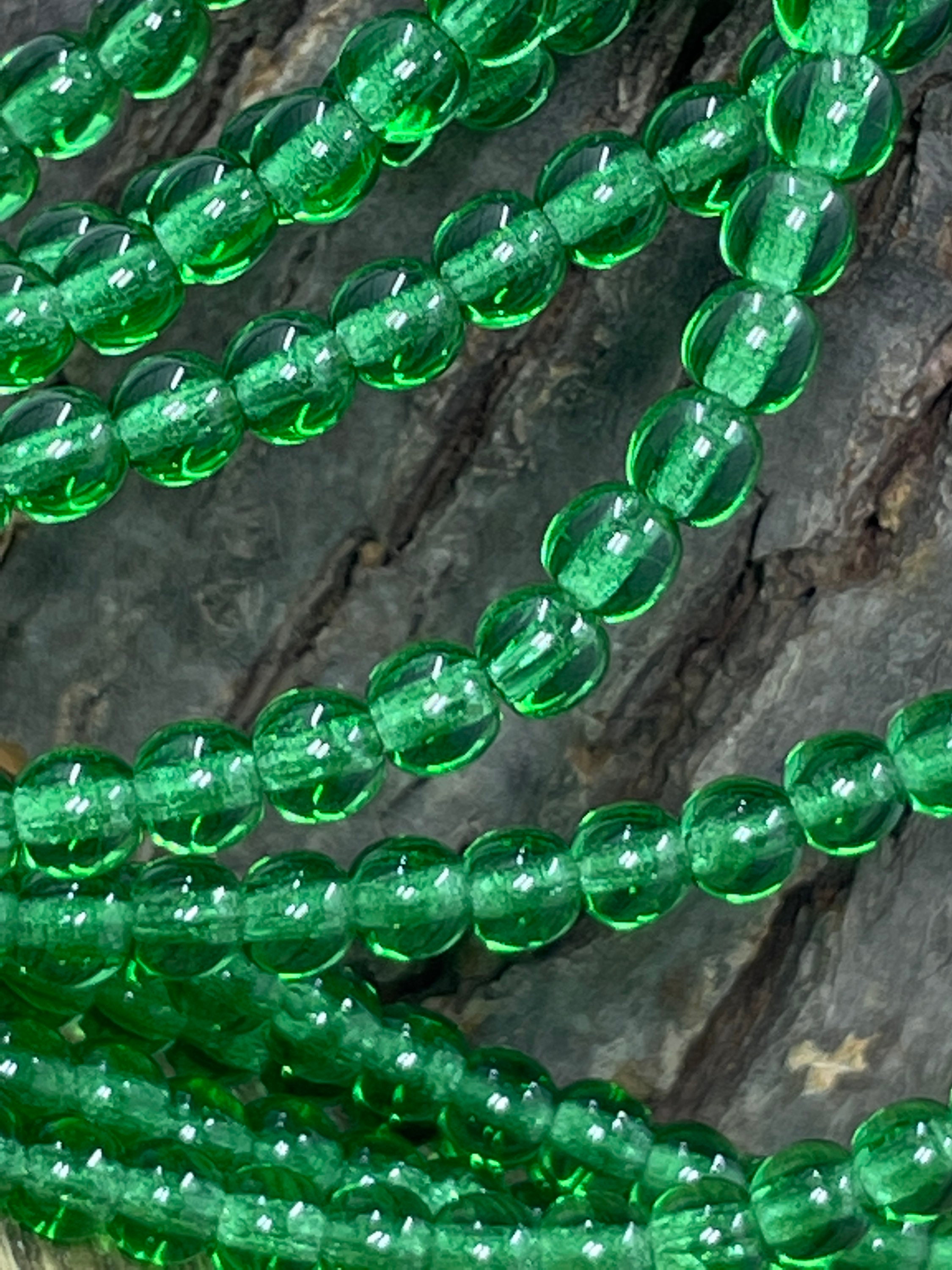Emerald Green 100 4mm Round Pressed Czech Glass Druk Beads
