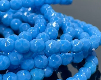 4mm, Full Strand Czech Glass Beads Rounds 50 Fire Polish Faceted OPAQUE TURQUOISE
