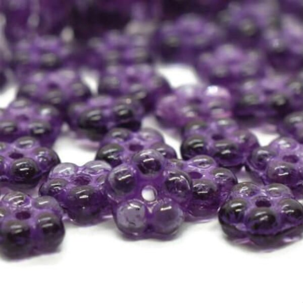 Back in Stock Czech Glass 5mm Forget-Me-Not Daisy Spacers Purple Pansy with a Purple Wash Beads, 50 Pieces per Strand