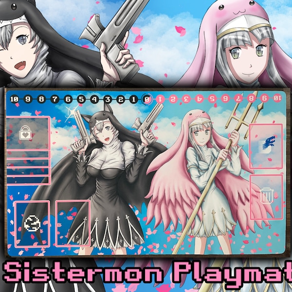 Sistermon Noir and Blanc Playmat for Digimon Card Game TCG