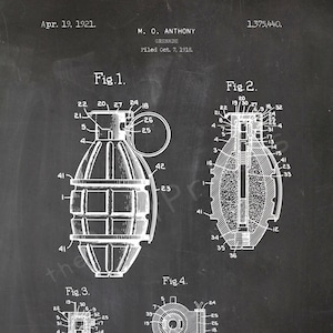 Granate druckbare | Militärischen Druck | Militärische Wandkunst | Kriegskunst | Militärische Dekor | Patent-Poster | Patent-Print | Armee-Dekor | Geschenk