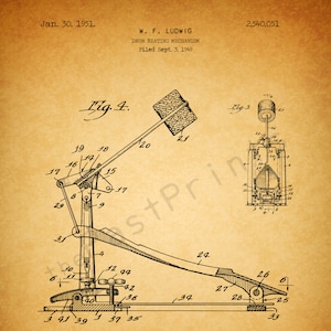 Drum Printable | Kick Pedal | Drum Wall Art | Drum Art | Drum Print | Drum Decor | Music Art | Patent Print | Drummer art | Drummer Gift